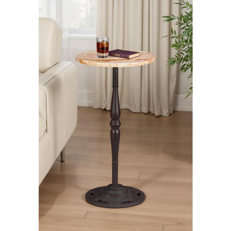 Detroit 12" Side Table in Retro Impulse Marble with Casted Base