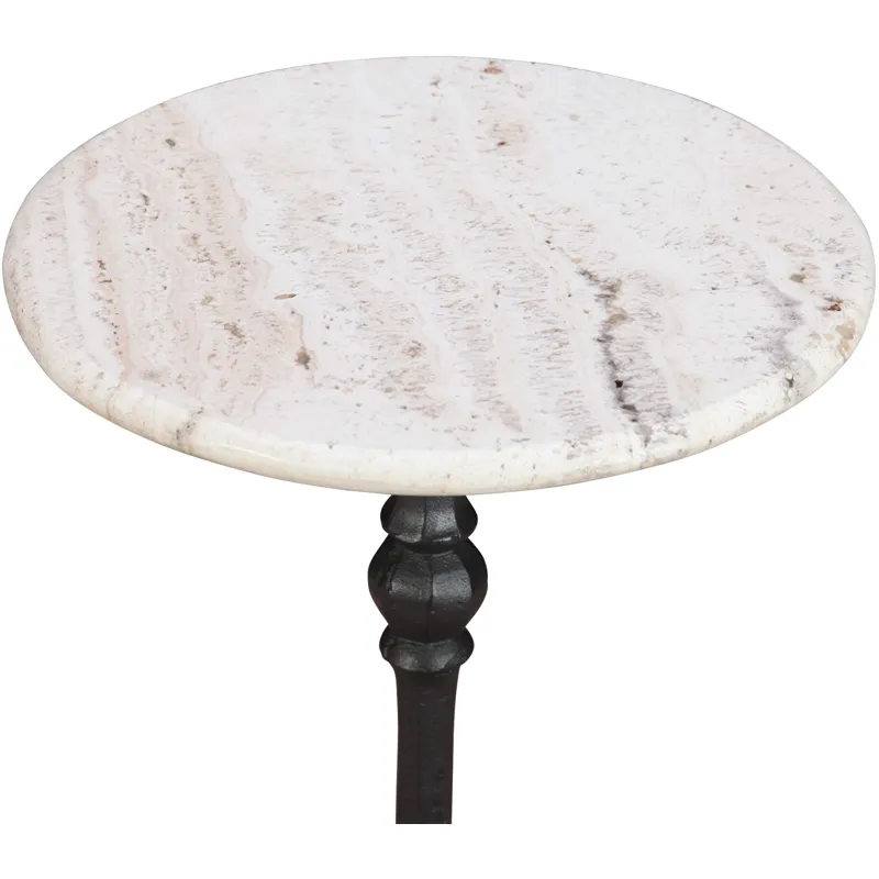 Detroit 12" Side Table in White Travertine with Casting Base