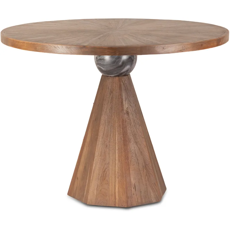 Eiffel 48" Gathering Table in Antique Teakwood and Marble Round