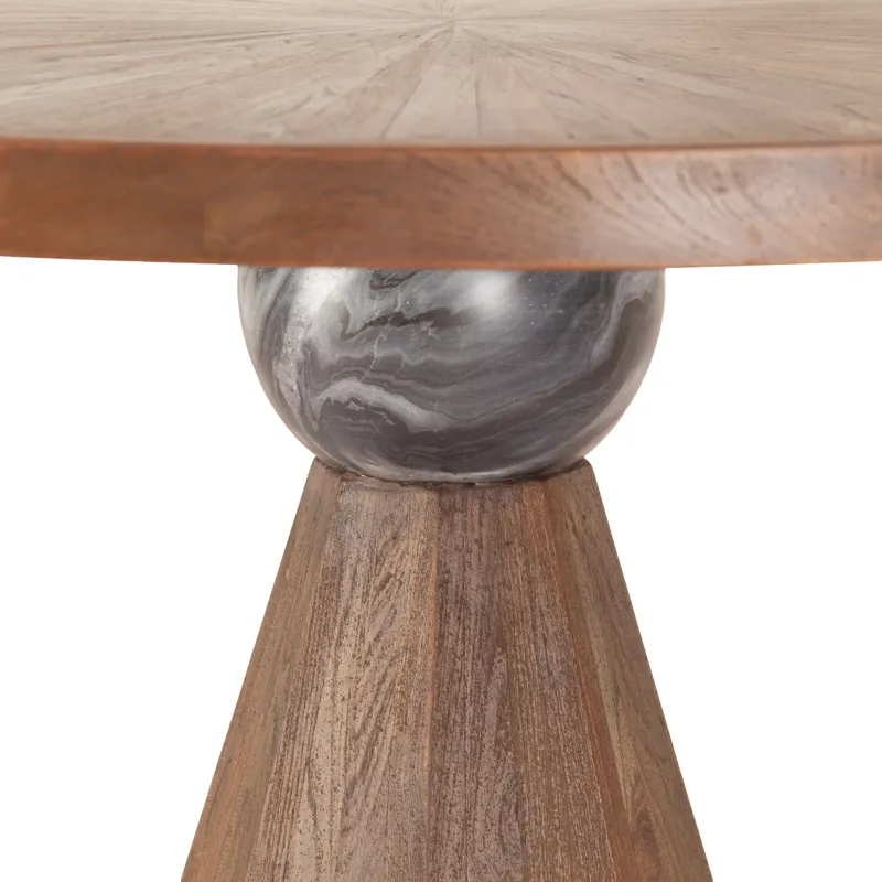 Eiffel 48" Gathering Table in Antique Teakwood and Marble Round