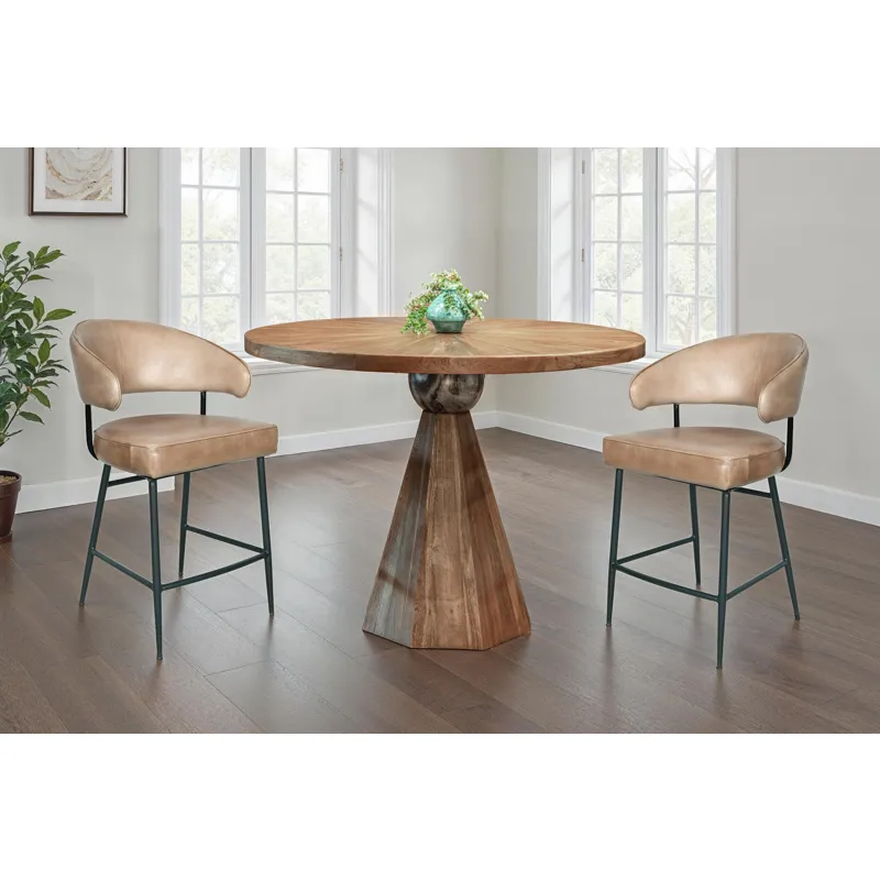Eiffel 48" Gathering Table in Antique Teakwood and Marble Round
