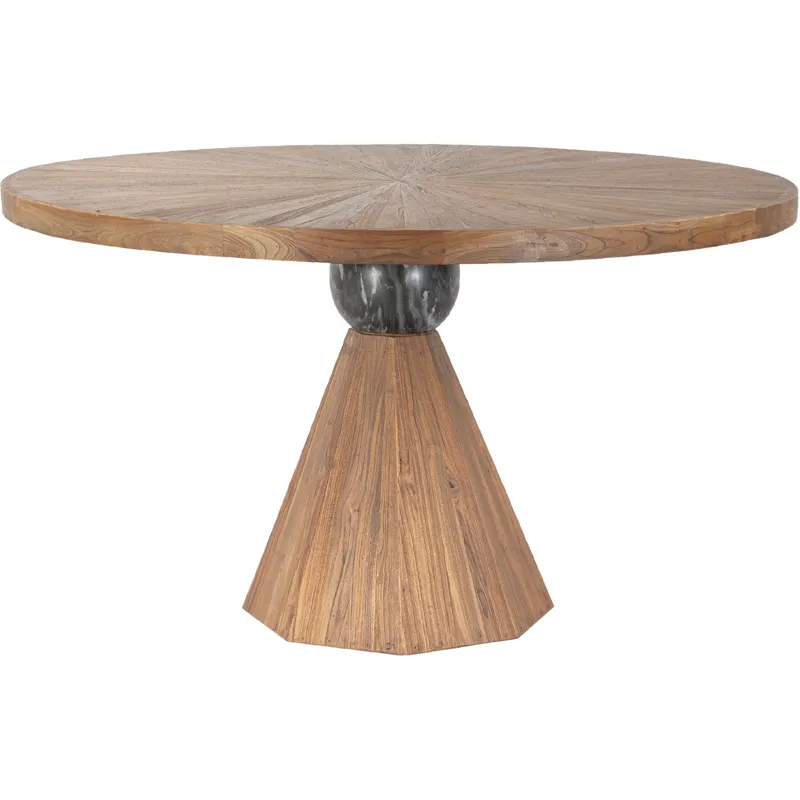Eiffel 54" Round Dining in Antique Teakwood and Marble Round