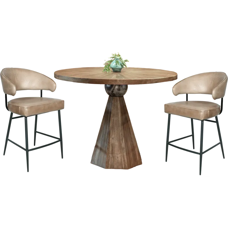 Eiffel 54" Round Dining in Antique Teakwood and Marble Round