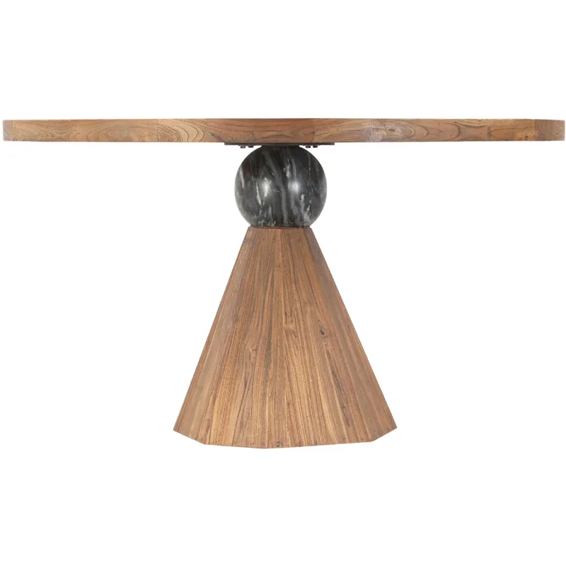 Eiffel 54" Round Dining in Antique Teakwood and Marble Round