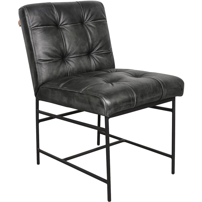 Essex Stockton 19" Dining Chair in Weathered Black Leather