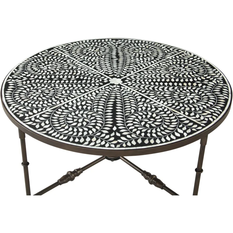 Fleur 40" Coffee Table with Floral Horn Inlay and Iron