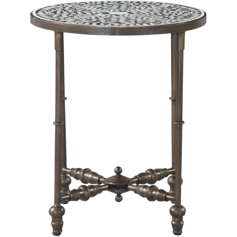 Fleur 20" Side Table with Floral Horn Inlay and Iron