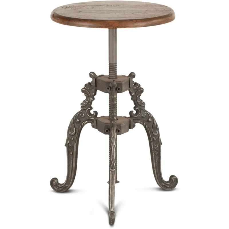 French Vintage 16" Adjustable Stool in Weathered Teak