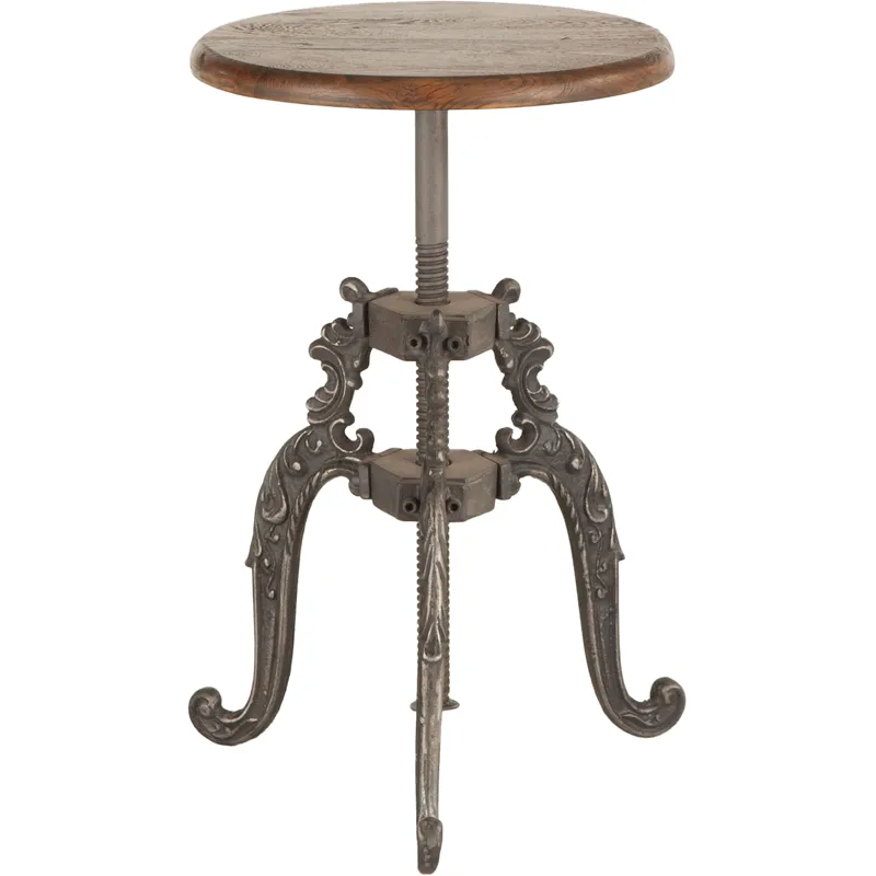 French Vintage 16" Adjustable Stool in Weathered Teak