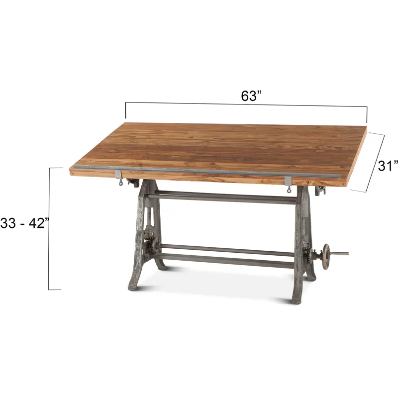 Industrial Loft 62" Adjustable Drafting Desk in Natural