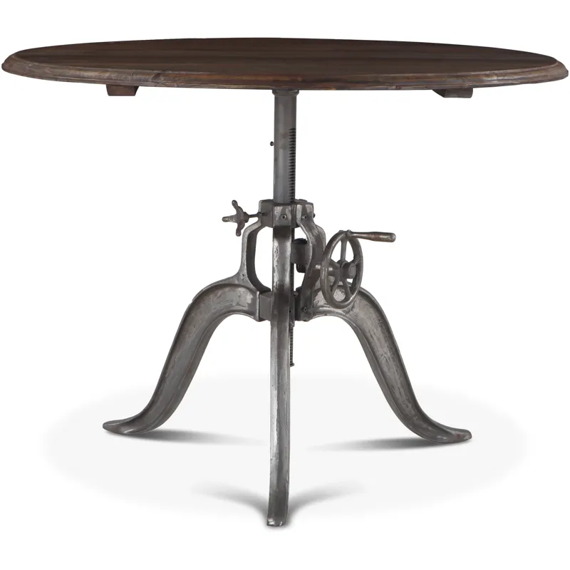 Industrial Loft 48" Adjustable Round Dining Table in Weathered Teak
