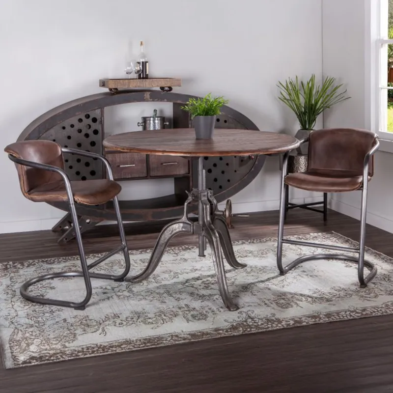 Industrial Loft 48" Adjustable Round Dining Table in Weathered Teak