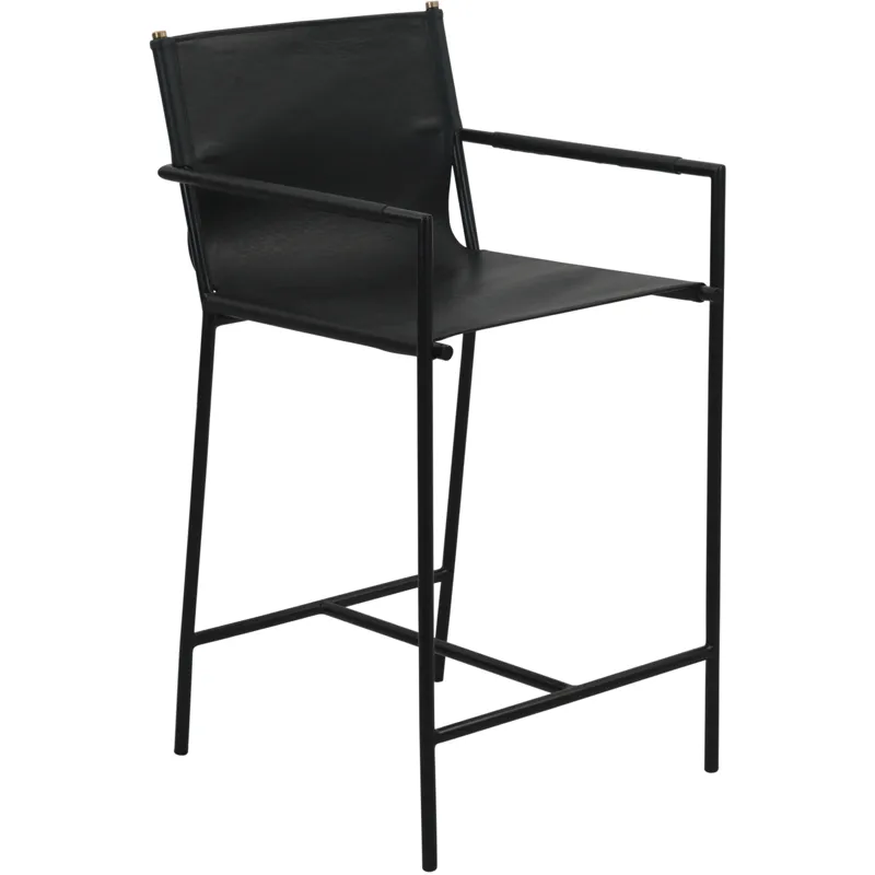 Irvine 20" Counter Armchair in Black Leather and Iron