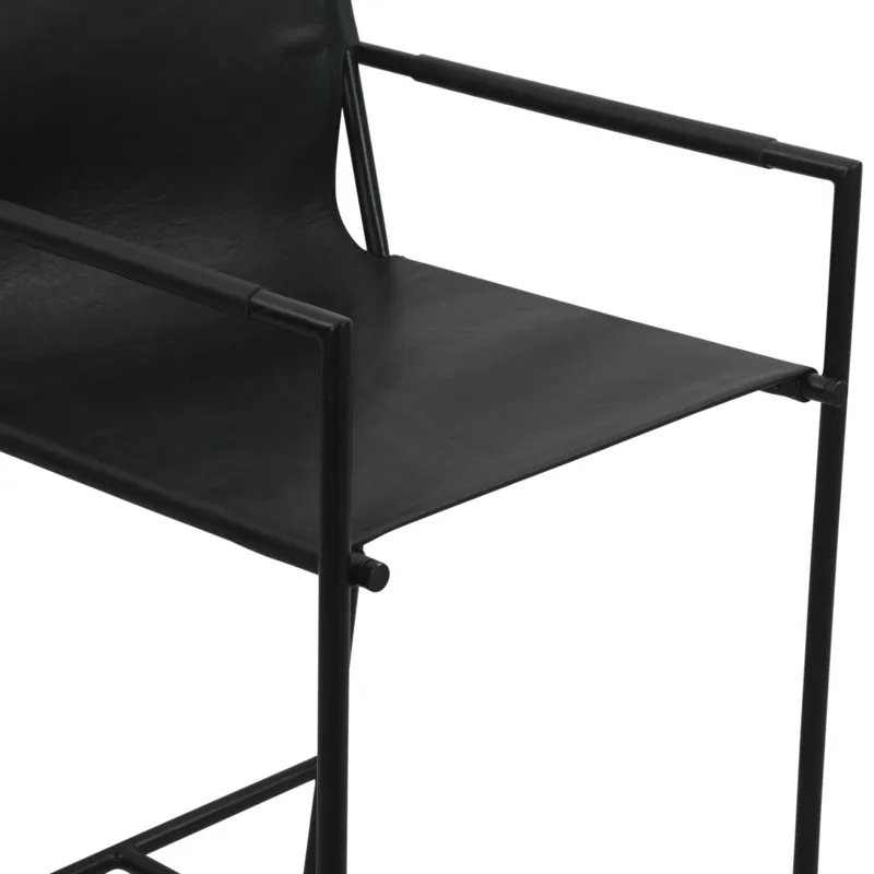 Irvine 20" Counter Armchair in Black Leather and Iron
