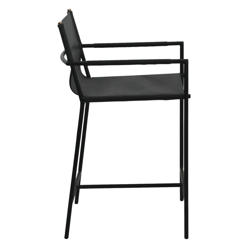Irvine 20" Counter Armchair in Black Leather and Iron