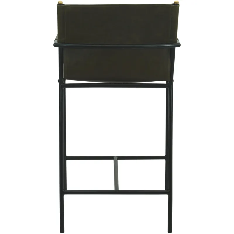 Irvine 20" Counter Armchair in Olive Green Leather and Iron