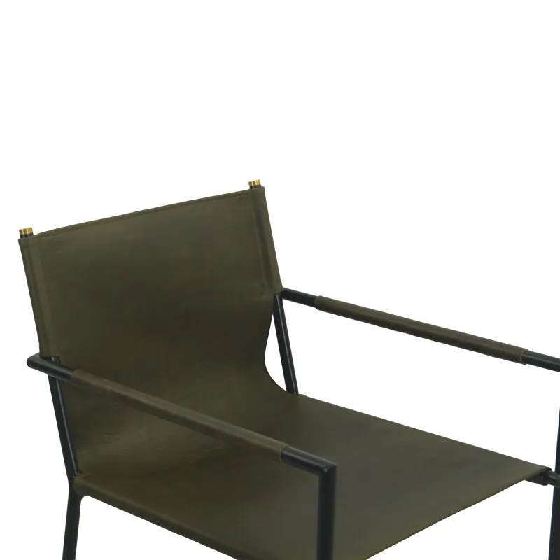 Irvine 20" Counter Armchair in Olive Green Leather and Iron