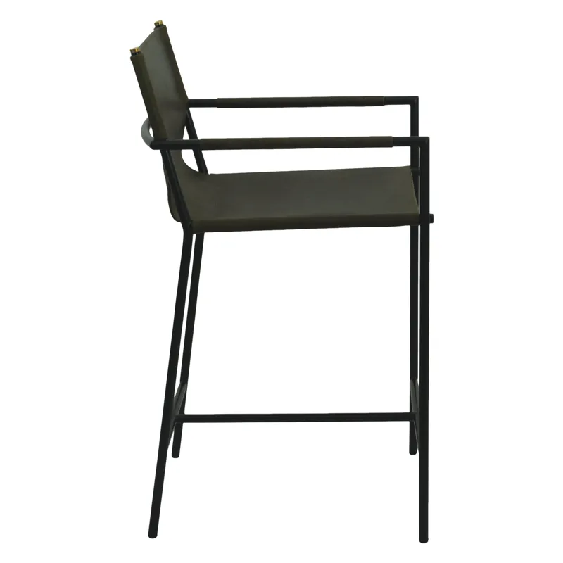 Irvine 20" Counter Armchair in Olive Green Leather and Iron