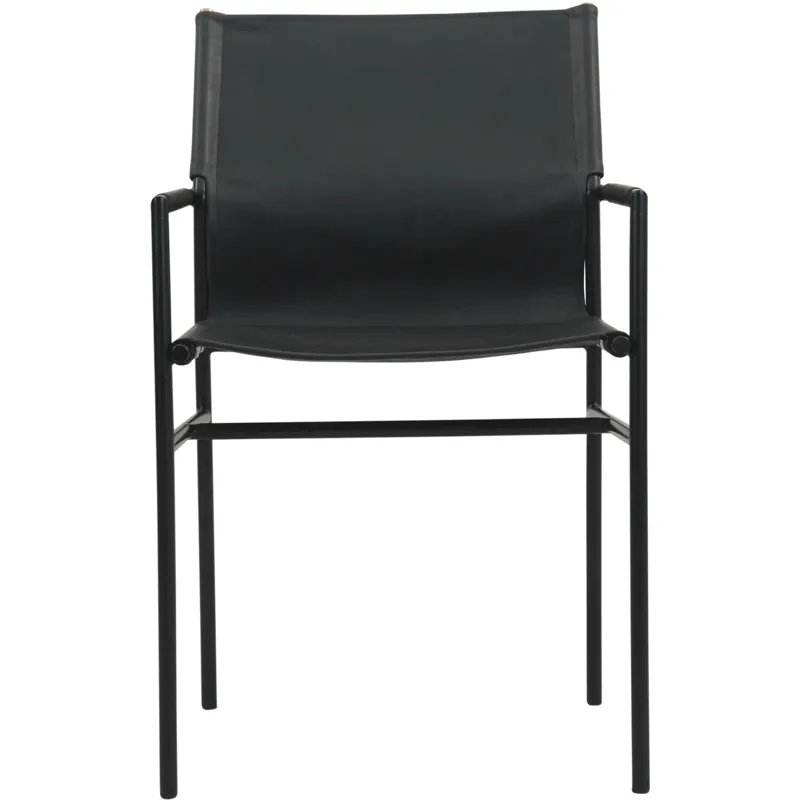 Irvine 20" Dining Armchair in Black Leather and Iron