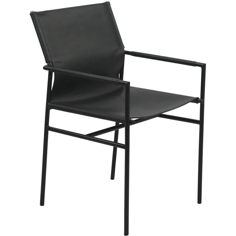 Irvine 20" Dining Armchair in Black Leather and Iron