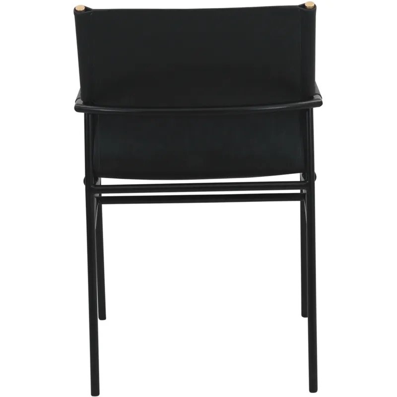 Irvine 20" Dining Armchair in Black Leather and Iron
