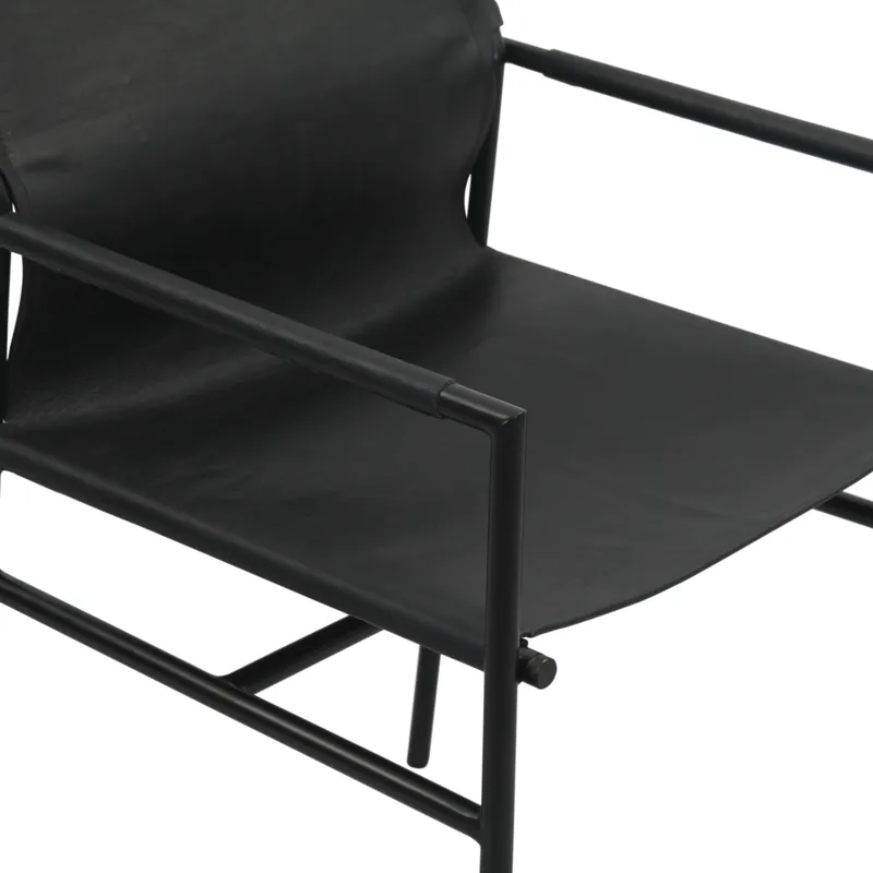 Irvine 20" Dining Armchair in Black Leather and Iron