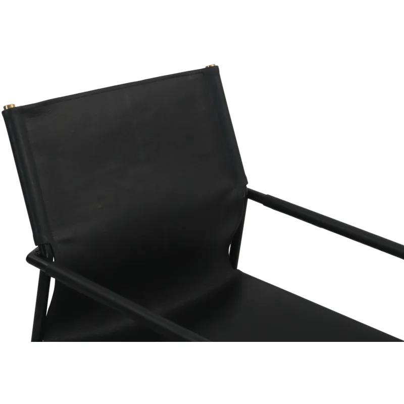 Irvine 20" Dining Armchair in Black Leather and Iron
