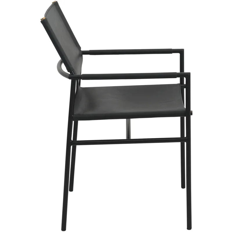 Irvine 20" Dining Armchair in Black Leather and Iron
