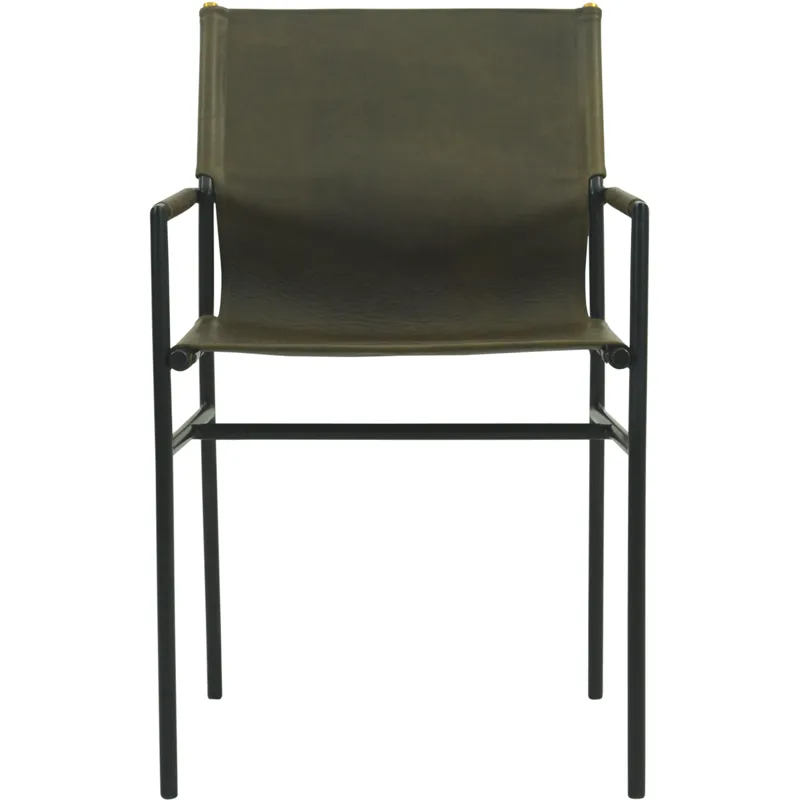 Irvine 20" Dining Armchair Olive Green Leather and Iron