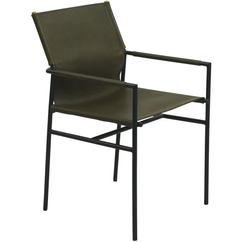 Irvine 20" Dining Armchair Olive Green Leather and Iron