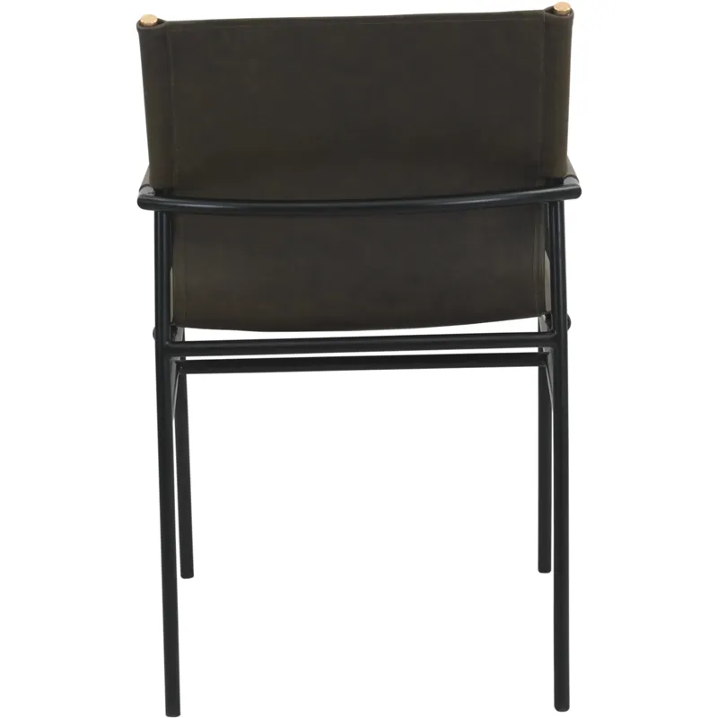 Irvine 20" Dining Armchair Olive Green Leather and Iron