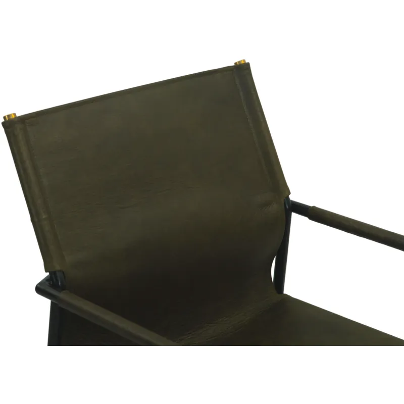 Irvine 20" Dining Armchair Olive Green Leather and Iron