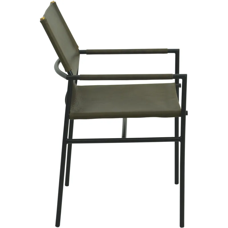 Irvine 20" Dining Armchair Olive Green Leather and Iron