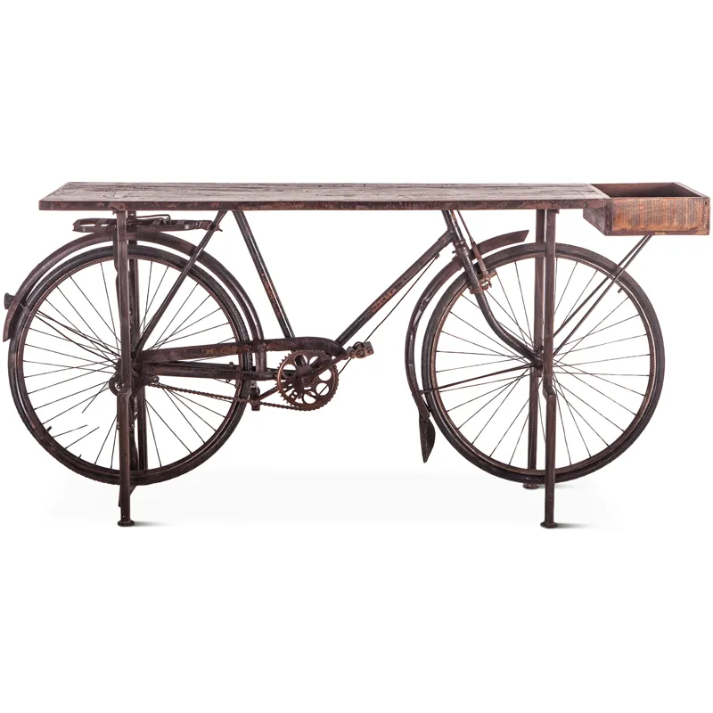 Industrial Teak 71" Bicycle Console Table in Walnut