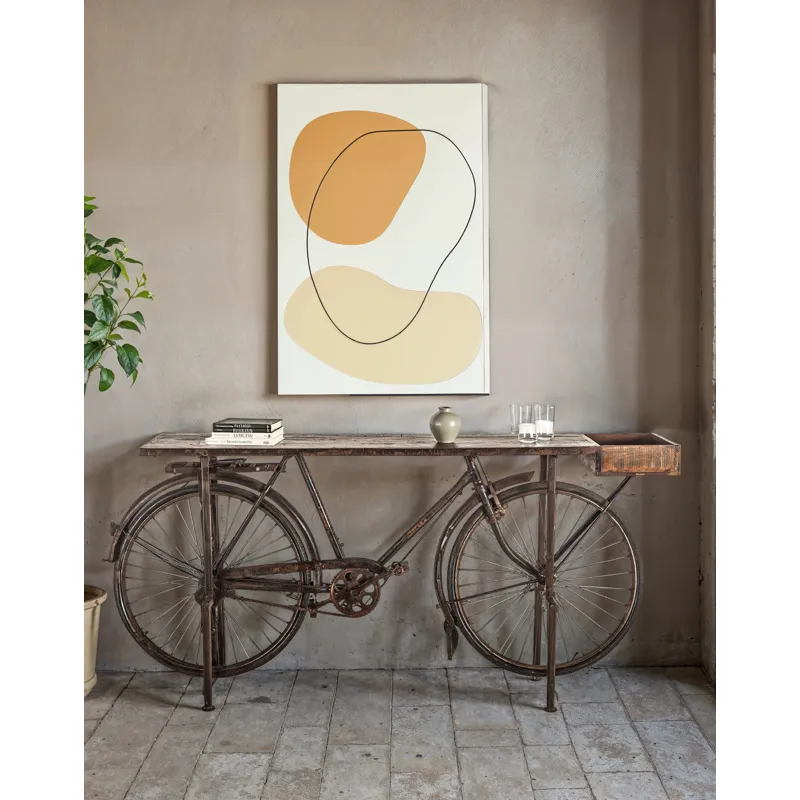 Industrial Teak 71" Bicycle Console Table in Walnut
