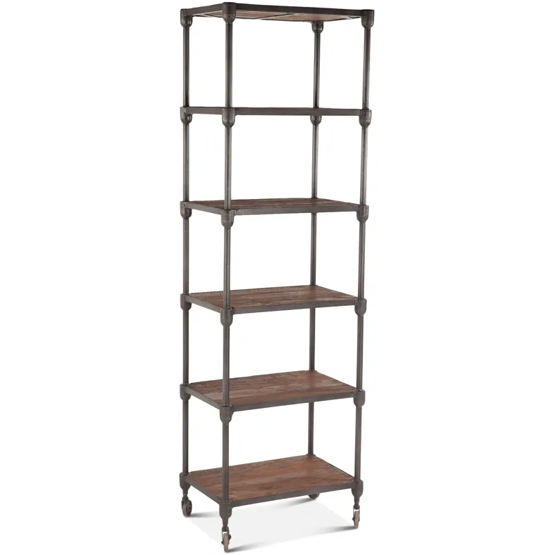 Industrial Teak 80" Wheeled Bookshelf in Natural Reclaimed Wood