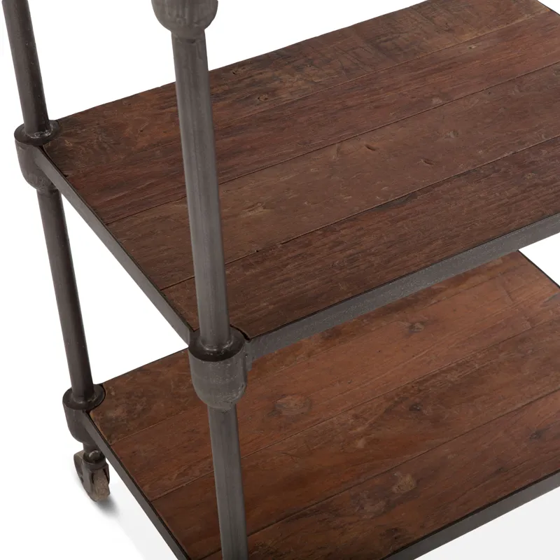 Industrial Teak 80" Wheeled Bookshelf in Natural Reclaimed Wood