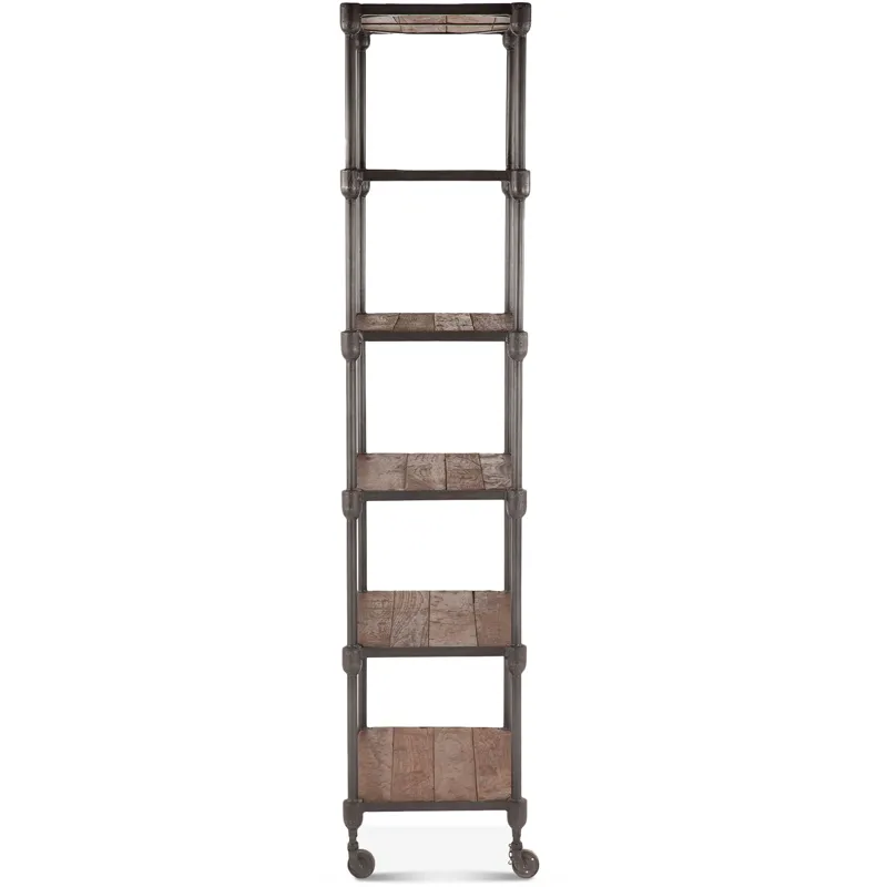 Industrial Teak 80" Wheeled Bookshelf in Natural Reclaimed Wood