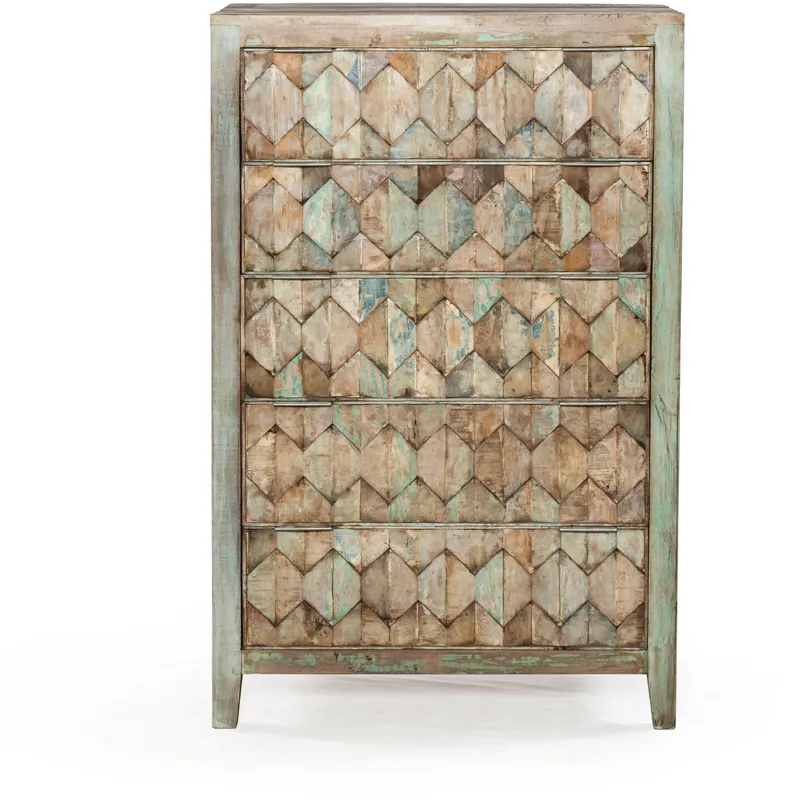Ibiza 32" Tall Chest in Vintage Teal Reclaimed Wood