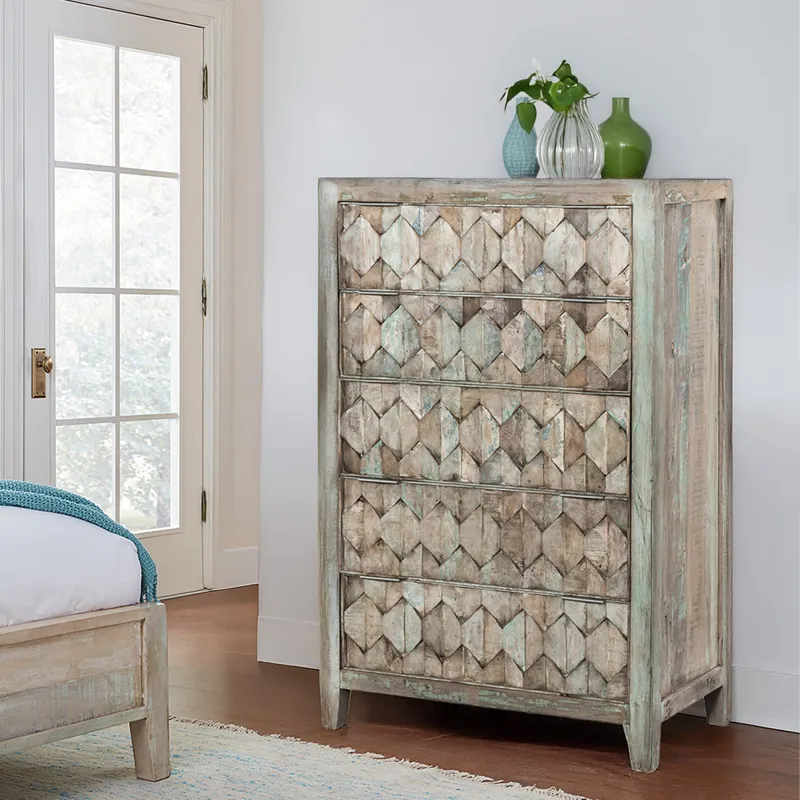 Ibiza 32" Tall Chest in Vintage Teal Reclaimed Wood