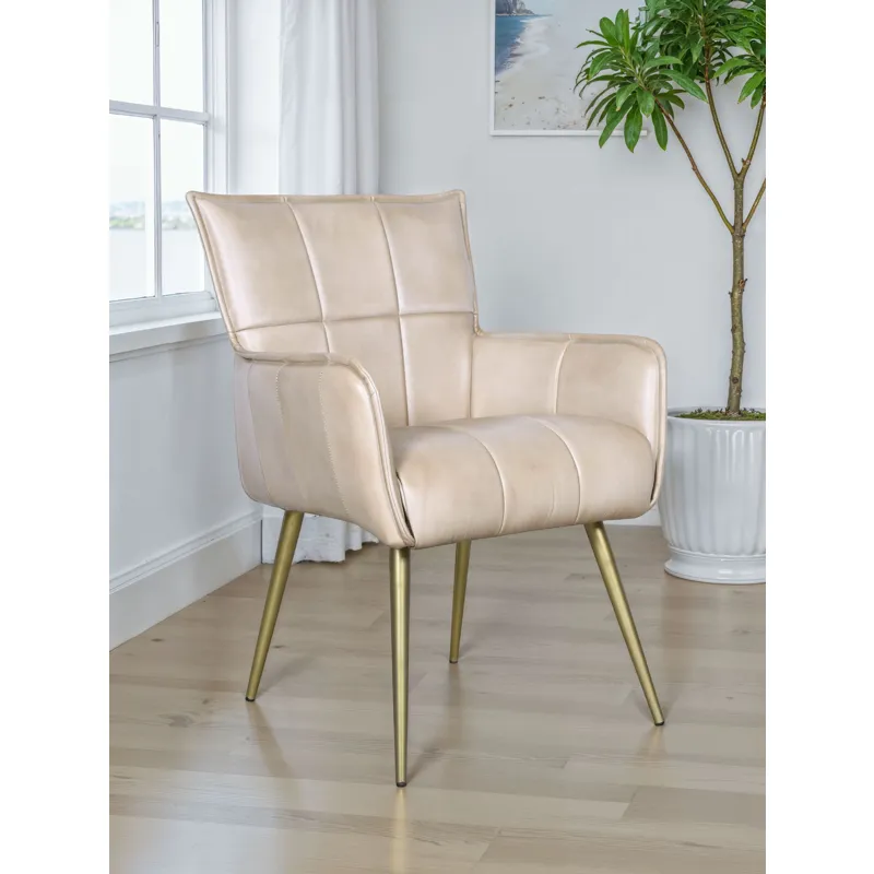 Kent Surrey 23" Armchair in Antique Ivory Leather and Gold Legs