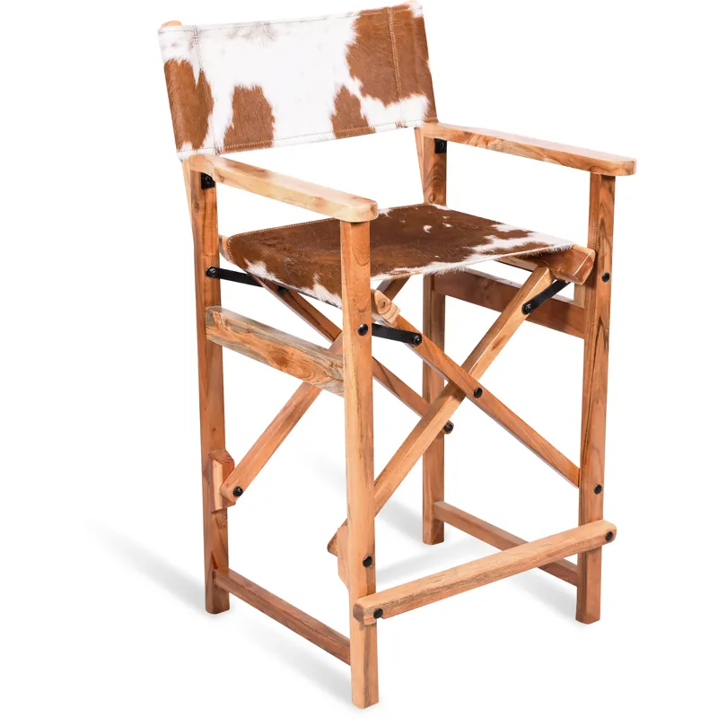 Leeds 23" Folding Counter Chair in Brown Hair on Hide