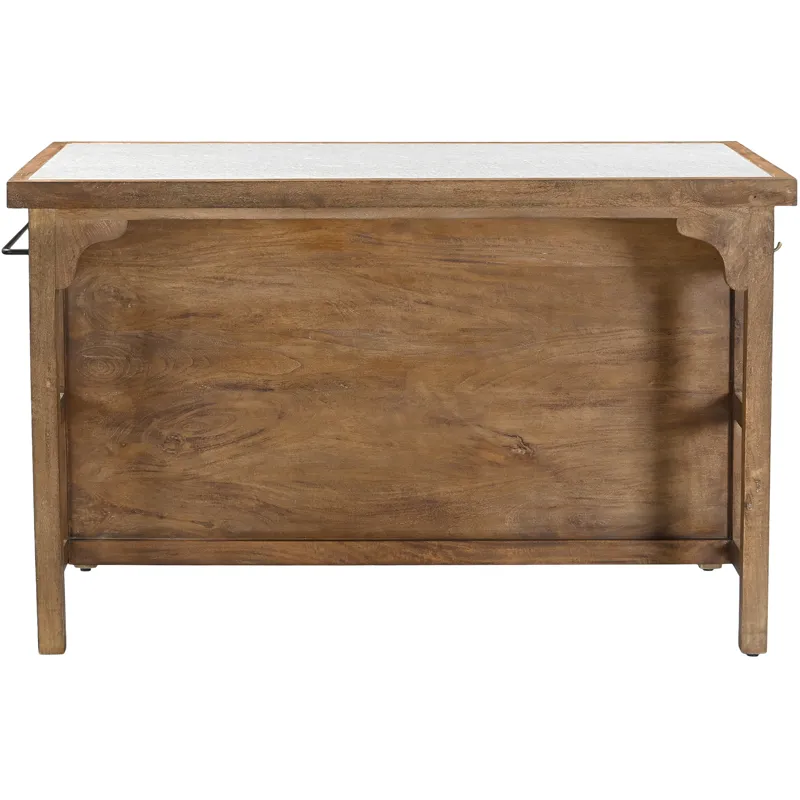 Manila 58" Kitchen Island Table with White Marble Top and Natural Mango Base