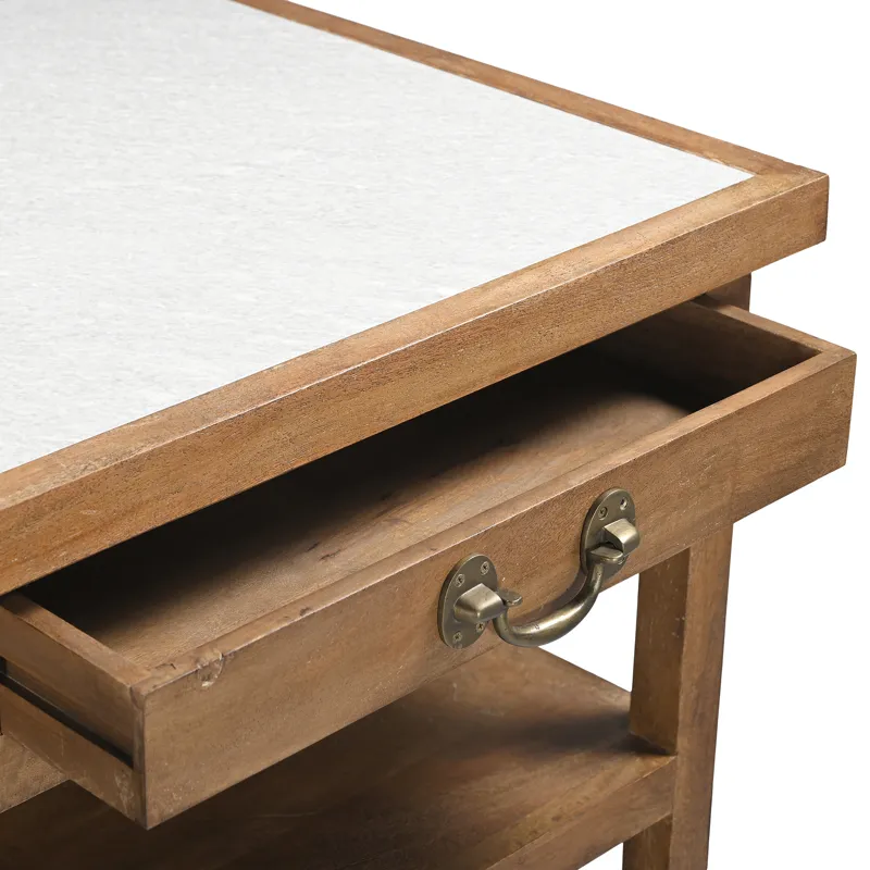 Manila 58" Kitchen Island Table with White Marble Top and Natural Mango Base