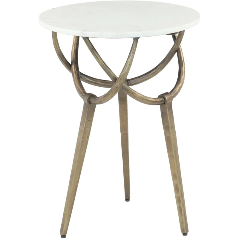 Mojave 16" Side Table with White Marble and Antique Brass Base, Set of 2