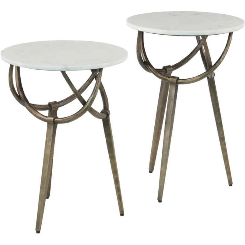 Mojave 16" Side Table with White Marble and Antique Brass Base, Set of 2