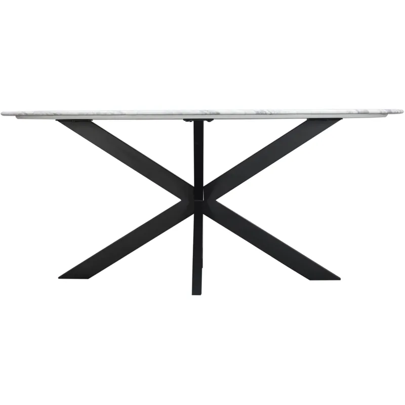 Malibu 70" Oval Dining Table in Satvario White Marble  with Black Base