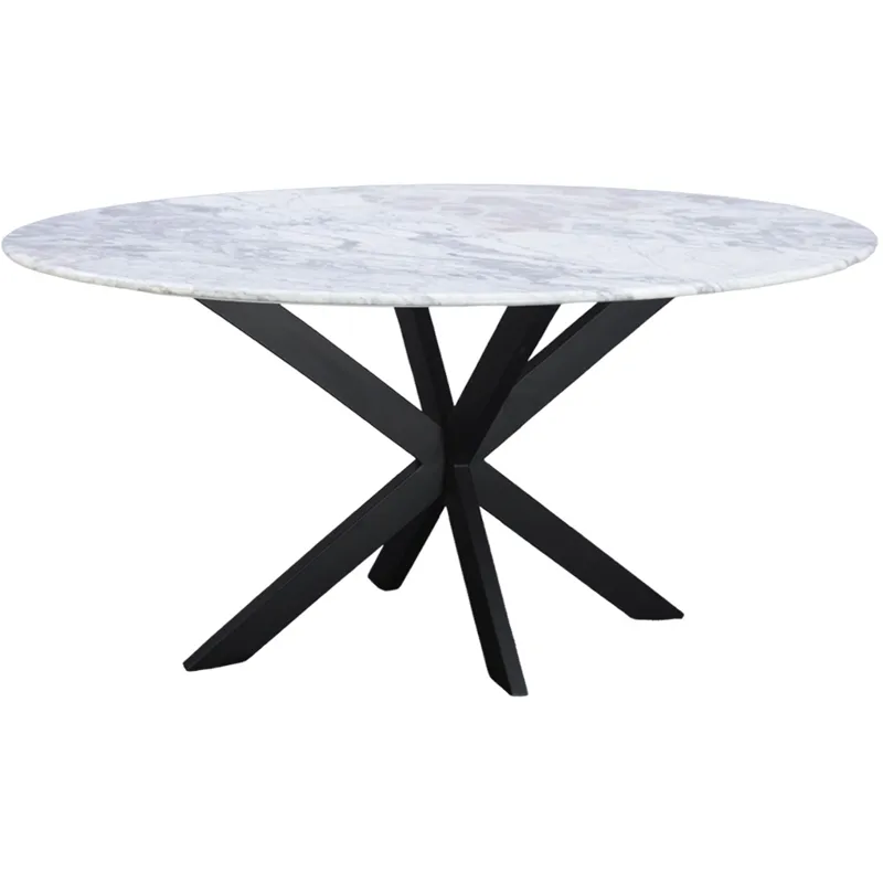 Malibu 70" Oval Dining Table in Satvario White Marble  with Black Base