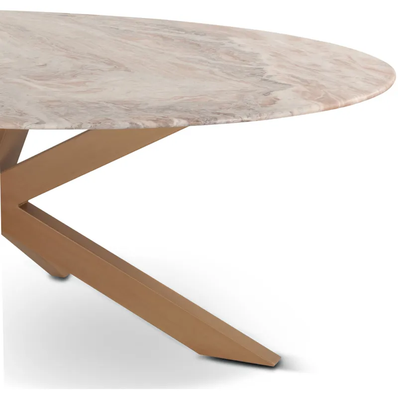 Malibu 70" Oval Dining Table in Sawar Marble with Antique Gold Base