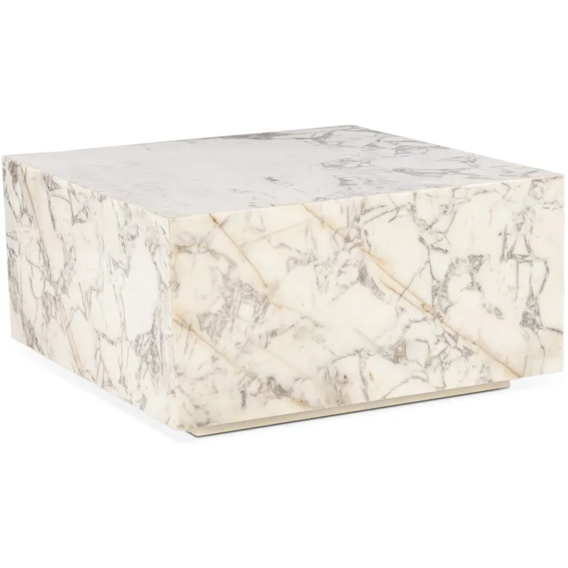 Nile 32" Drum Coffee Table in Alabaster Marble